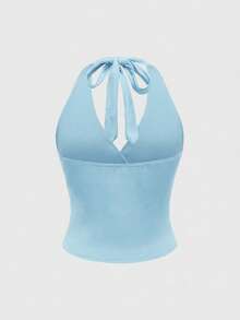 ROMWE Grunge Punk Y2K Leopard Print Halter Neck Tank Top For Women - Baby Blue - View 2
