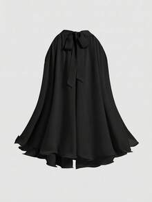 ROMWE Neck Tie Ruffled Flowy Apricot Chiffon Blouse For Women - Black - View 2