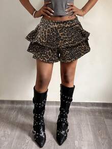 Slaydiva Váy denim thời trang nữ họa tiết da báo, viền xếp ly đôi. - Nhiều màu - Xem 4