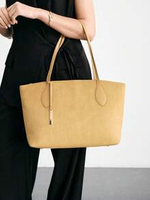 SHECARRY Women's Shoulder Tote Bag, School Trip, Commute, Work, Elegant Handbag, Large Handle Bag. - Khaki - View 6