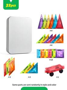 MINKOJA 26/32/50-Piece Magnetic Building Blocks Educational Toy, Multi-Shape Assembly, Iron Box Storage, Develops Spatial Thinking, Mathematical And Scientific Creativity. Suitable For Children Aged 3+, An Educational Gift For Early Development.,Easter,Easter Gift,Childen's Day,Kids Magnetic Tiles - Multicolor - View 11