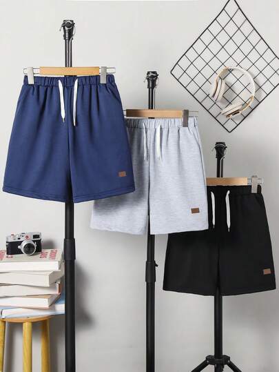 3pcs/Set Tween Boys' Sports Knit Shorts, Soft & Comfortable Fabric, Suitable For Photography, Sports, Various Occasions, Essential Summer Shorts For Tween Tween Boys