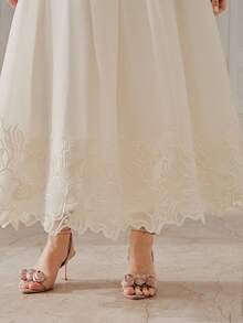 Anewsta Spring/Summer New Elegant Valentine's Day Beach Vacation Casual High Waist A-Line Lace Embroidered Women Long Pants & Skirt - Apricot - View 1
