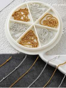 6 Pieces Per Box 3D Alloy Nail Decoration Mixed Metal Chain Nail Accessory Set, Golden Metal Chain Nail Decoration, Nail Accessory Chain, Line Nail Pendant, Nail Decoration With Box Set, DIY Nail Decoration - Multicolor - View 9