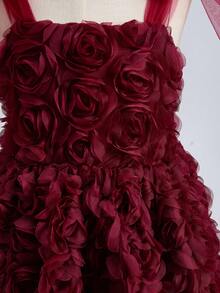 Đầm dự tiệc dây mảnh thanh lịch họa tiết hoa cho bé gái - Màu Đỏ Sâu - Xem 6