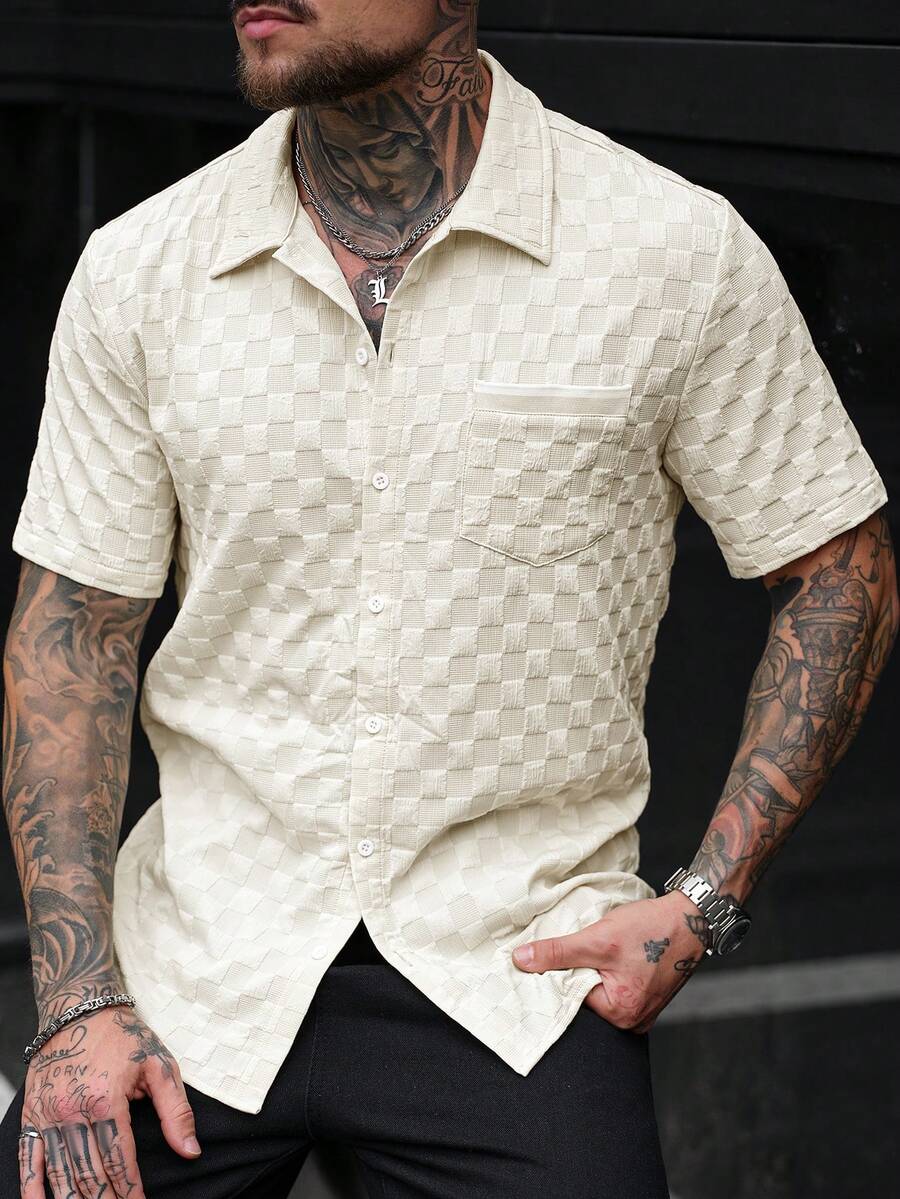 Manfinity CasualCool 男士梭织褶皱提花休闲衬衫，百搭时尚