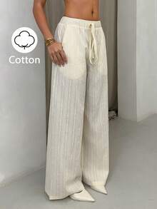 SHEIN PETITE Quần ống rộng dáng suông với dây rút ở eo, phong cách Pháp giản dị nhưng thanh lịch, phù hợp cho mặc hàng ngày, đi chơi, và phối cùng áo đơn giản mang đến không khí nghỉ lễ. Thiết kế đa năng, quần đi biển, quần ống rộng màu trắng cho nữ, quần hè có dây rút, quần vải lanh cho nữ, quần đi biển cho nữ, quần rộng, quần cho người nhỏ nhắn, quần áo cỡ nhỏ, bộ 2 món quần cotton, quần nữ cỡ nhỏ, quần cotton mùa hè cho người nhỏ nhắn, quần cỡ nhỏ cho nữ, quần cỡ nhỏ. - Màu be - Xem 3
