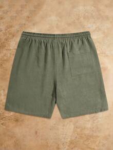 HIMLAND 男士抽绳腰斜口袋短裤纯绿色短裤，适合送给老公、男朋友的礼物 - 軍綠色 - 查看 2