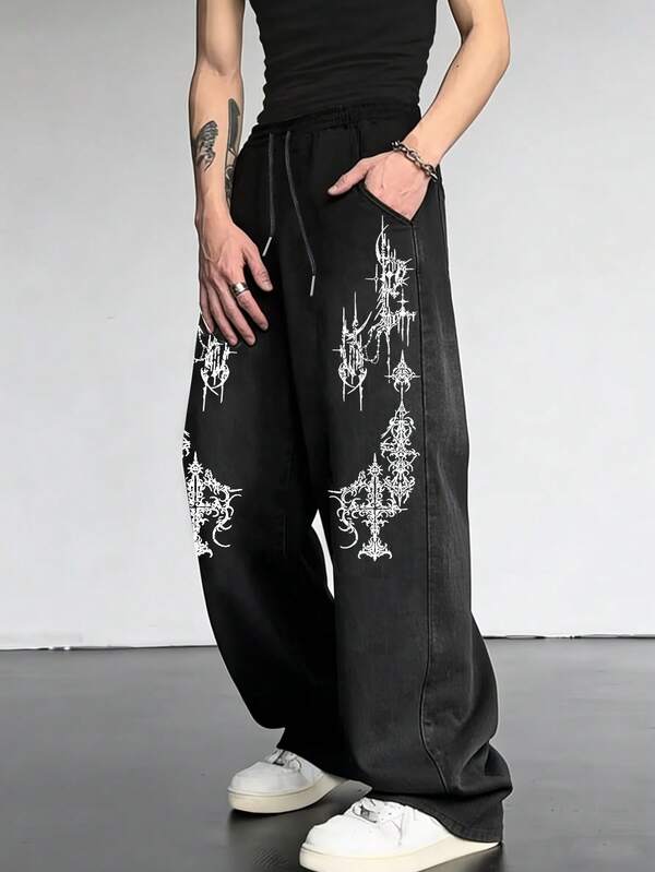 Sport MetroGents Men's Cross Pattern Drawstring Waist Pocket Wide Leg Sports Pants