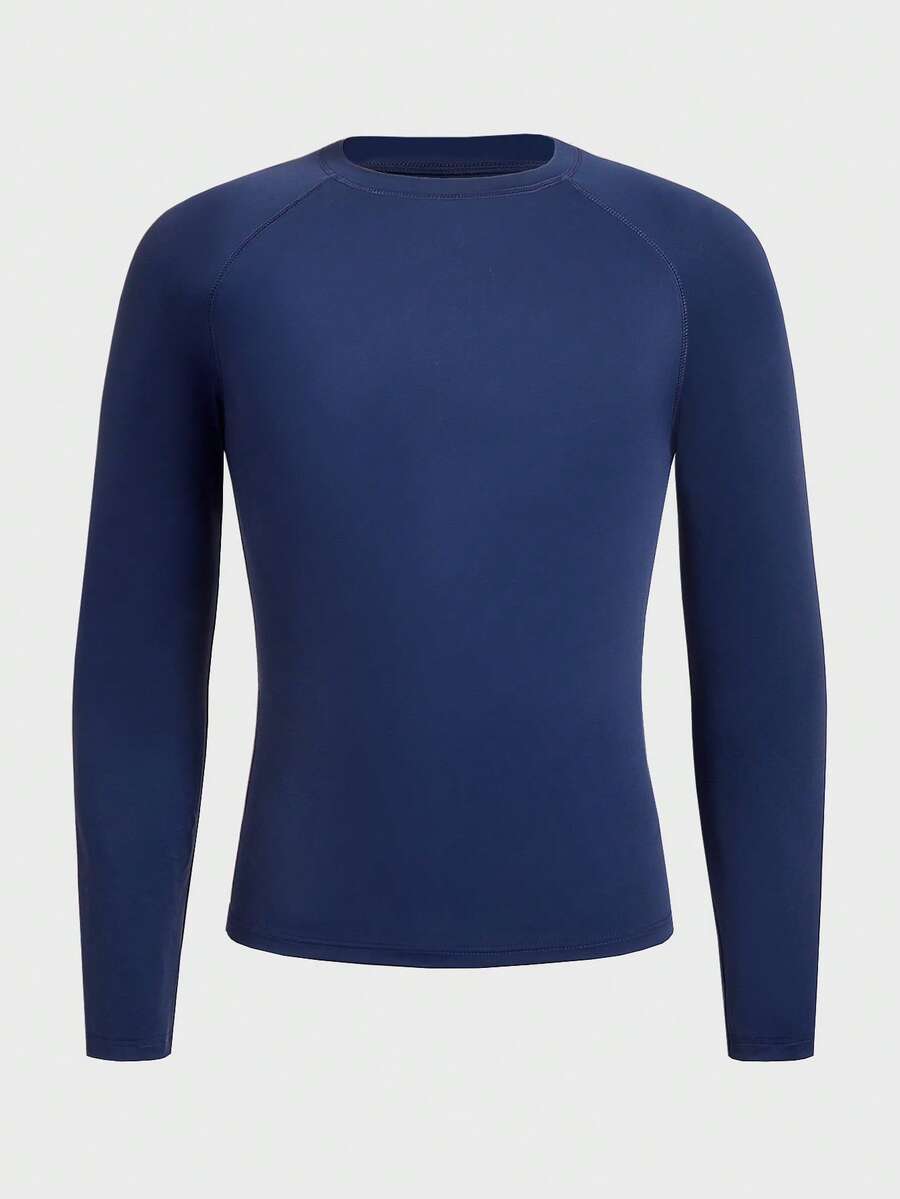 HIMLAND Men's Casual Commuting Beach Minimalist Rash Guard - Navy Blue - View 1