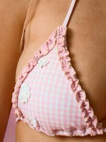 Musera Resort Top de bikini con volantes, estampado de cuadros y aplicación de flores, para primavera y verano, vacaciones, ocasiones de playa, estilo lindo y a cuadros, de Strawberry Chateau - Multicolor - Ver 6