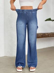 Flexra Women's Casual Versatile Everyday Wear Wide Leg Jeans - Blue - View 8