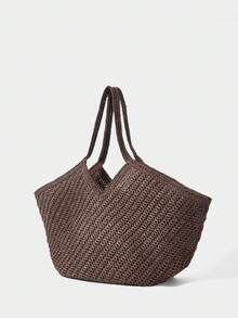 SHECARRY Túi xách nữ dệt thời trang, túi đeo vai dung tích lớn. - Nâu đậm - Xem 2