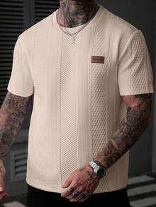 Alderstead Men's Letter Graphic Round Neck Short Sleeve Casual Versatile T-Shirt - Khaki - View 5