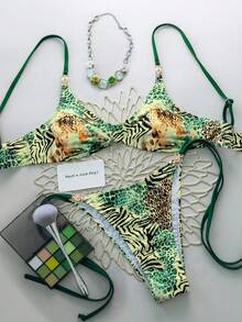 Swim Vcay Dambaddräktsset i två delar, sexig och elegant halterneckbikini, sommarstrandkläder - Multifärgad - Visa 6