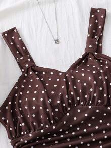 SHEIN Sparklyn Áo hai dây chấm bi ôm sát, thích hợp cho nữ tuổi teen, kiểu dáng mùa hè, chất liệu mềm mại và ôm dáng, thiết kế thời trang phù hợp cho kỳ nghỉ, du lịch, đi học và mặc hàng ngày. - Màu nâu  Mocha - Xem 3