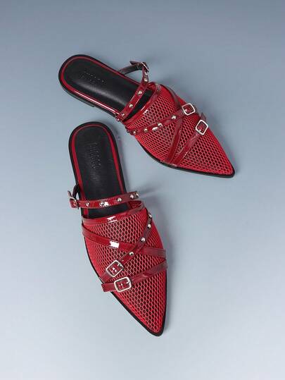 CUCCOO GRLICON 女士搭扣铆钉装饰尖头平底鞋