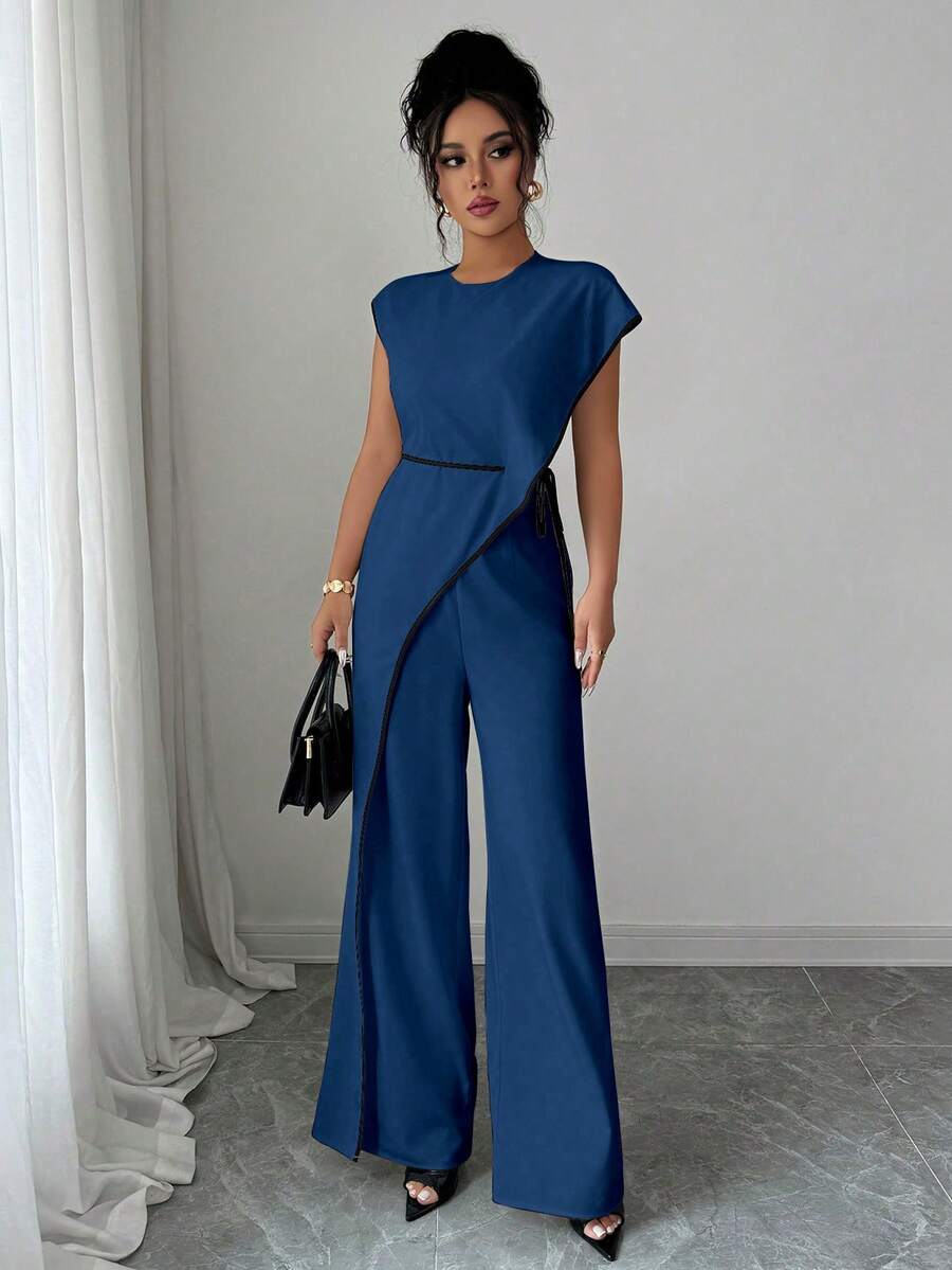 Selianne Bộ jumpsuit thời trang nữ công sở phối màu tương phản - Màu xanh hải quân - Xem 1