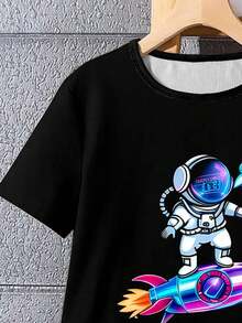 男童夜光宇航员火箭印花睡衣套装，2件套 - 贴身睡衣（需紫外线照射） - 黑色 - 查看 6