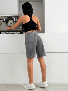SHEIN 夏季休闲水洗牛仔短裤 - 中等水洗藍 - 查看 2