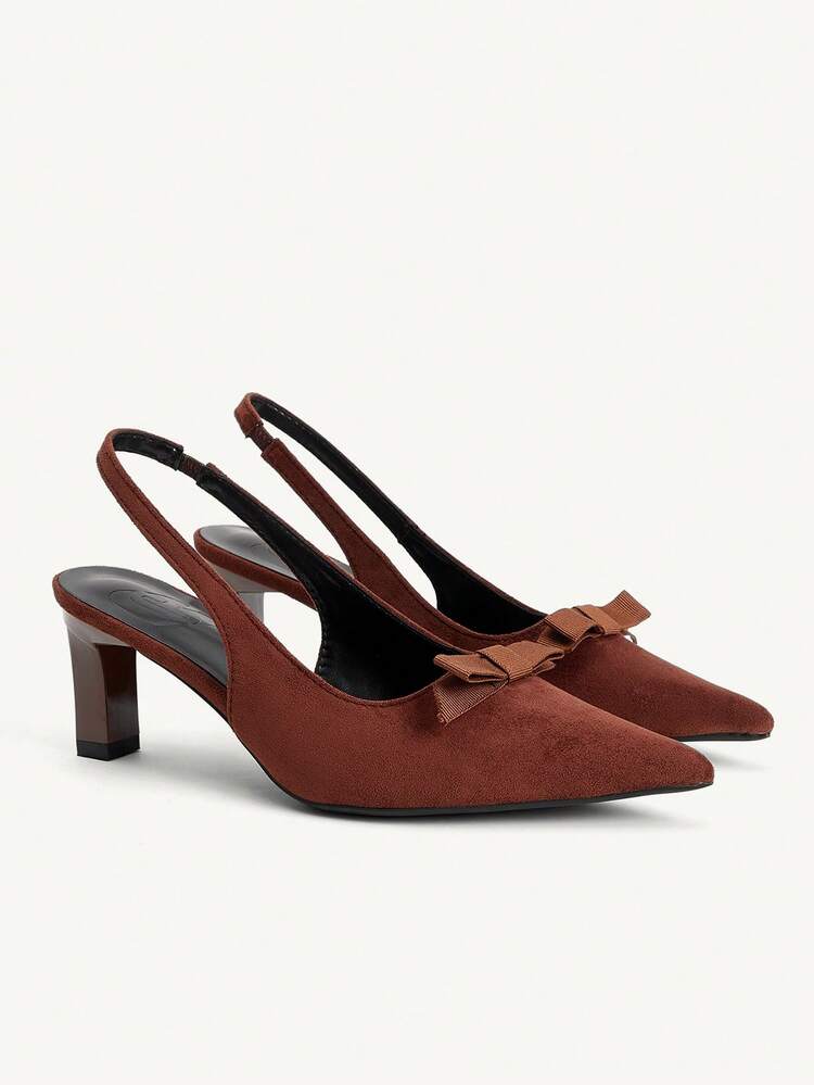 CUCCOO CHICEST Women Shoes Summer And Summer Pointed Toe Coarse Heel Middle Heel Elegant Suede Solid Color Commuter Dating 6.5cm Women's High Heel Shoes Comfortable Bow Decorative Dew Heel Design Daily Wear Essential Single Item Versatile New Summer Shoes Wedding Shoes Bride Shoes