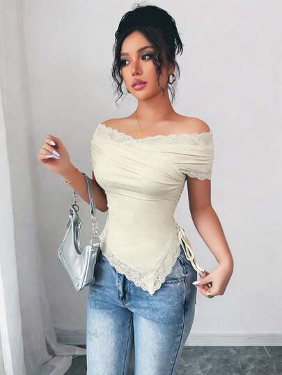 Rafferiza 女士休闲通勤露肩短袖T恤，夏季