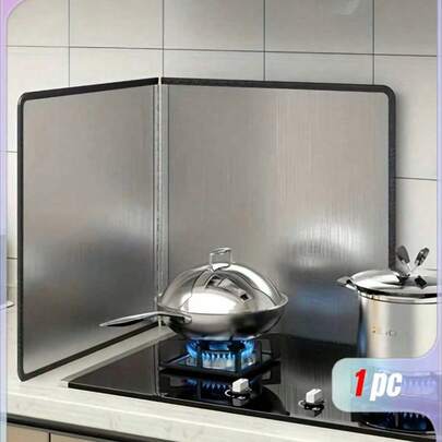 SHEIN 1 件不锈钢厨房防油溅罩 - 金属防溅保护罩 - 炉灶隔热挡板 - 不粘油挡板 - 厨房烹饪小工具