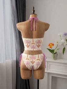 Bellisia New Women's 2-Piece Set, Skin-Friendly Fabric Random Print Halter Top And Side Tie Pants, Beach Vacation Swimwear Set, Spring/Summer - Multicolor - View 2