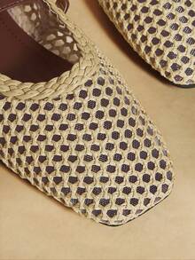 Rosivie Stylish And Exquisite Mesh Hollow Flat Women's Shoes, Fashionable And Comfortable, French Square Toe Elegant Flat Shoes - Naturals 2 - View 4