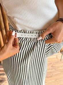 SHEIN 孕妇弹力腰条纹可调节裤 - 彩色 - 查看 5