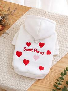 PETSIN 1pc "Sweet Heart" Heart Pattern Embroidered Pet Hoodie With Traction D-Ring Spring And Autumn Comfortable Cat And Dog Coat - White - View 1