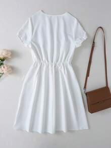 Breezaya Women's Spring/Summer New White Embroidered Elastic Waist Fitted A-Line Vacation/Casual/Commute Bohemian Short Sleeve Mini Dress Casual White Dress Spring Clothes Dress Summer Boho White Dress White Country Dress Spring Dress Floral Embroidered Dress Women Vacation Dress White Beach Dress For Women Sun Dress With Sleeves White Cover Up Swimsuit - White - View 2