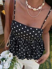 DAZY Áo hai dây chấm bi đen dành cho nữ, thích hợp cho kỳ nghỉ hè. - màu đen - Xem 3