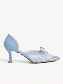 CUCCOO CHICEST 女士蝴蝶结装饰时尚高跟鞋，百搭日常穿着 - 藍色 - 查看 3