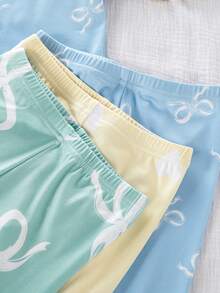 Genkimix Kids 6件套女童短袖修身睡衣套装，饰有蝴蝶结和爱心图案，弹性面料，可机洗，穿着舒适，3套单独出售。 - 彩色 - 查看 7