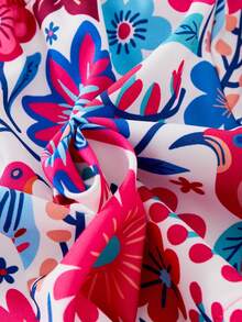 SHEIN Sparklyn 少女休闲圆领无袖碎花拼接连体衣，适合夏季、度假和旅行 - 玫紅色 - 查看 5