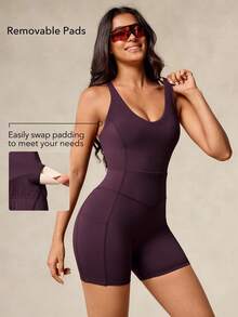 OutZeal Bộ đồ thể thao nữ liền thân tập gym, đồ tập luyện mùa hè, áo ngực thấm hút mồ hôi, thiết kế hở lưng. - Màu Đỏ Sâu - Xem 3