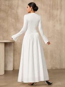 Graceveil Đầm dài tay chuông màu trơn thanh lịch cho nữ, đầm dài trắng cho nữ, đầm dài có tay áo, đầm sang trọng cho nữ, đầm cưới dân sự thanh lịch cổ điển cho cô dâu, đầm đơn giản cho nữ, đầm dự tiệc cho nữ, đầm trang trọng cho nữ, đầm nữ thanh lịch cổ điển, đầm cưới thường ngày cho nữ, đầm kín đáo. - trắng - Xem 5
