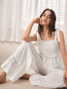 Ocili Bộ đồ ngủ nữ kiểu Bohemian với dây đeo mảnh, chất liệu cotton dệt, có ren, thích hợp cho nữ, phong cách Boho, đồ mặc nhà mùa hè cho nữ. - trắng - Xem 1