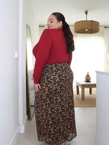 Pretty and Ole Váy suông họa tiết lưới co giãn cao màu đất họa tiết hoa nhỏ xinh xắn thời trang thu đông 2025 mới dành cho dịp tiệc tùng, hẹn hò, ngày lễ, đa năng, cạp chun, cỡ lớn - Nhiều màu - Xem 3