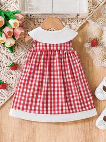 SHEIN Playful Pals Áo khoác cardigan mùa hè mới cho bé gái, cổ Peter Pan kẻ caro, đính họa tiết dâu tây 3D, kiểu dáng công chúa ngọt ngào, dễ thương, phù hợp cho cả đi làm và sinh hoạt hàng ngày. - Đỏ - Xem 2