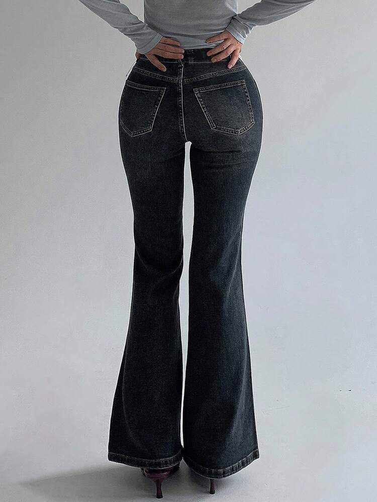 Women's High Waist Pockets Casual Versatile Flare Jeans