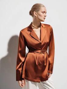 Aveloria Modichic 极简通勤风衬衫裙，翻领设计，腰部饰有腰带，隐形门襟，长袖，修身显瘦 - 銅色 - 查看 6