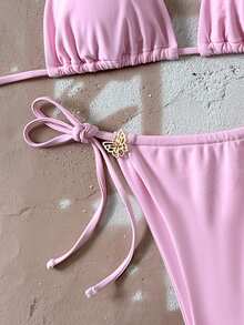 Swim Mod Bộ bikini màu hồng buộc dây cổ, gợi cảm và ngọt ngào dành cho nữ, thích hợp cho kỳ nghỉ hè, đi biển. - Hồng - Xem 6