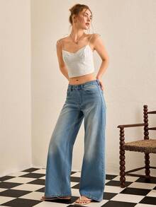 EURMUSE WOMEN WIDE LEG MID WAIST JEANS Wide Leg Jeans Women - Light Wash - View 4