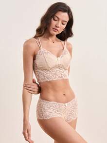 Hourtrue 2pcs Women's Romantic Lace Comfortable And Elegant Bowknot Lingerie Set - Apricot - View 6