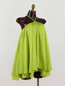 SaltGleam SaltGleam 女士雪纺层叠荷叶边无袖迷你连衣裙 - 綠色 - 查看 5