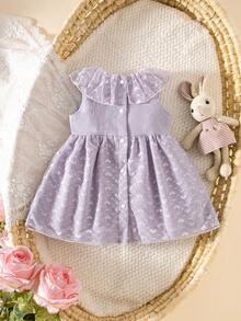 SHEIN Đầm lưới không tay cổ tròn màu tím ren cho bé gái sơ sinh, thiết kế cài nút phía sau tiện dụng, kiểu công chúa dễ thương, thích hợp cho lễ kỷ niệm 100 ngày, chụp ảnh, dự đám cưới, đi chơi. - Màu tím - Xem 2