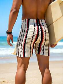 Surfspeed Pantalones cortos casuales de playa con bloqueo de color y cordón en la cintura para hombres - Multicolor - Ver 2