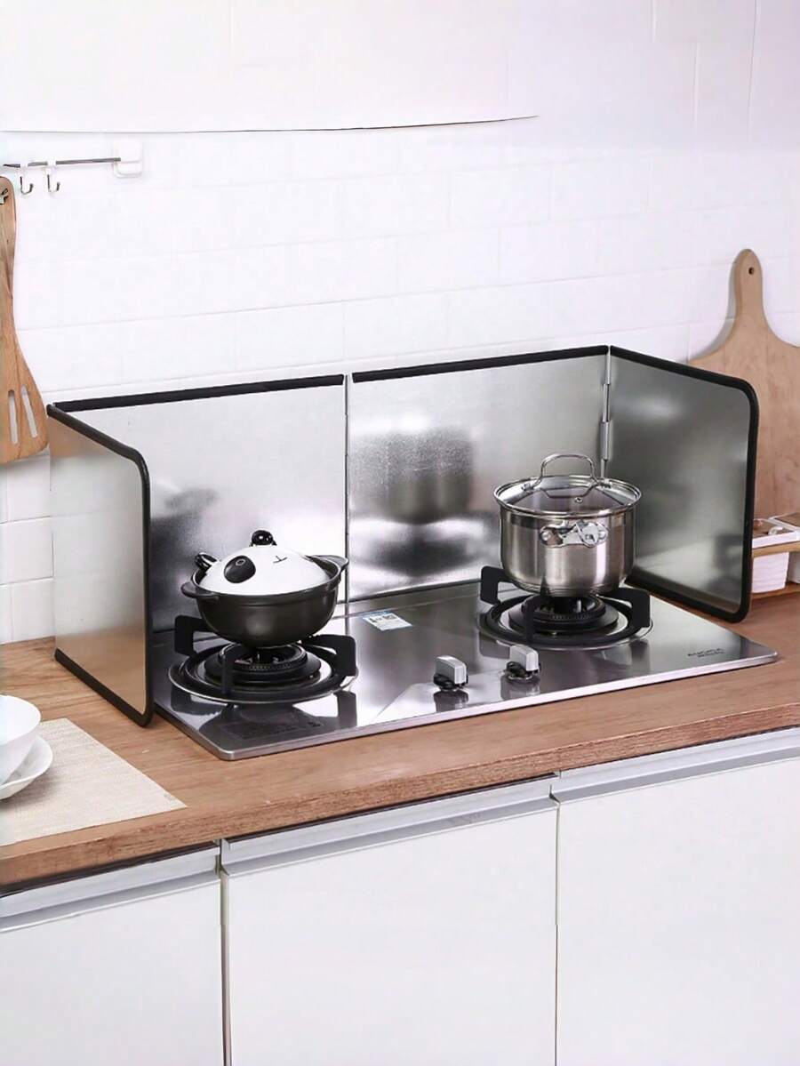 1 tấm chắn dầu mỡ gấp gọn bằng thép không gỉ cỡ lớn, thích hợp cho việc nấu nướng trên bếp, bảo vệ khi chiên rán trong nhà bếp. - Viền đen dày - Xem 1